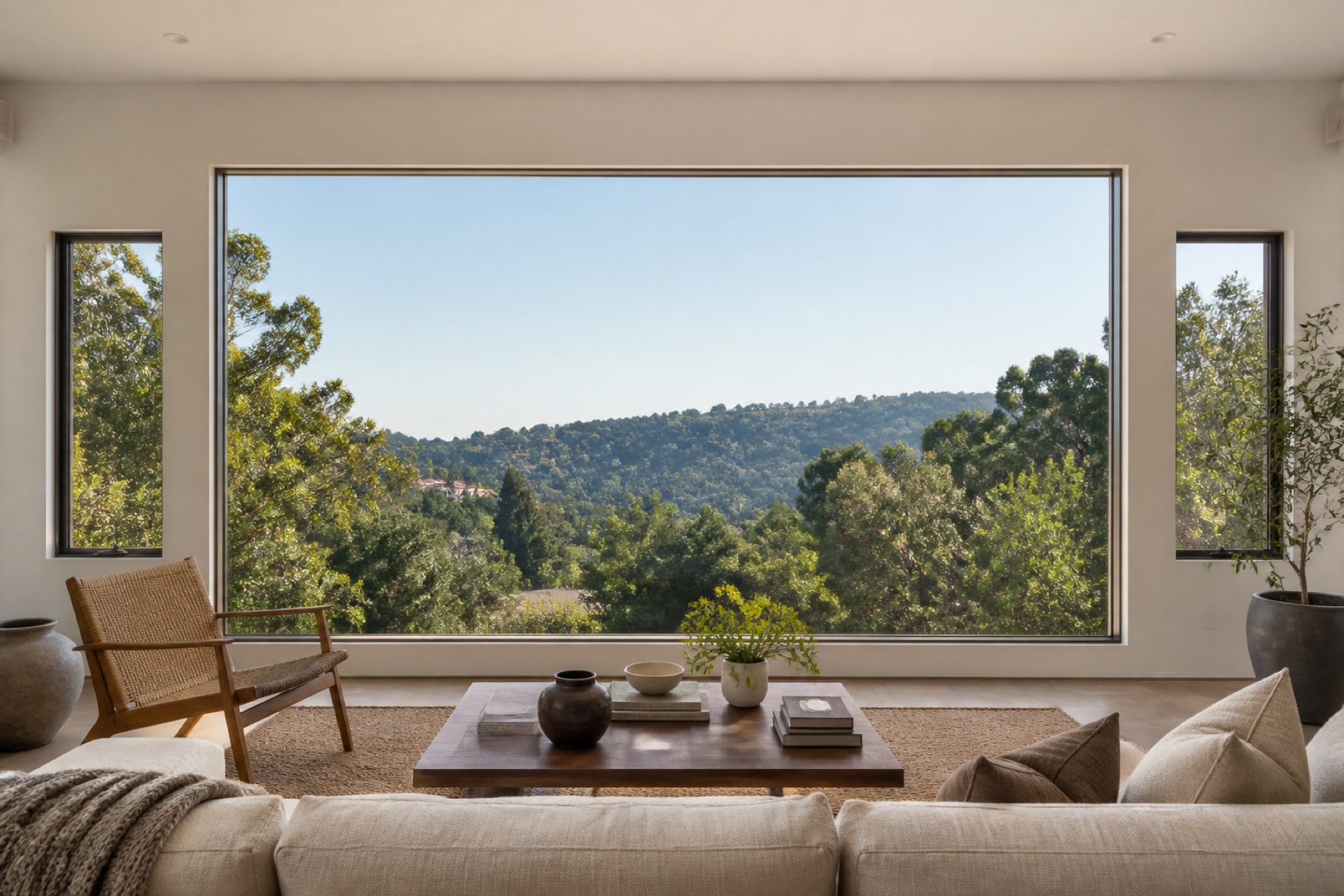 Large uninterrupted picture window framing a Los Angeles canyon view