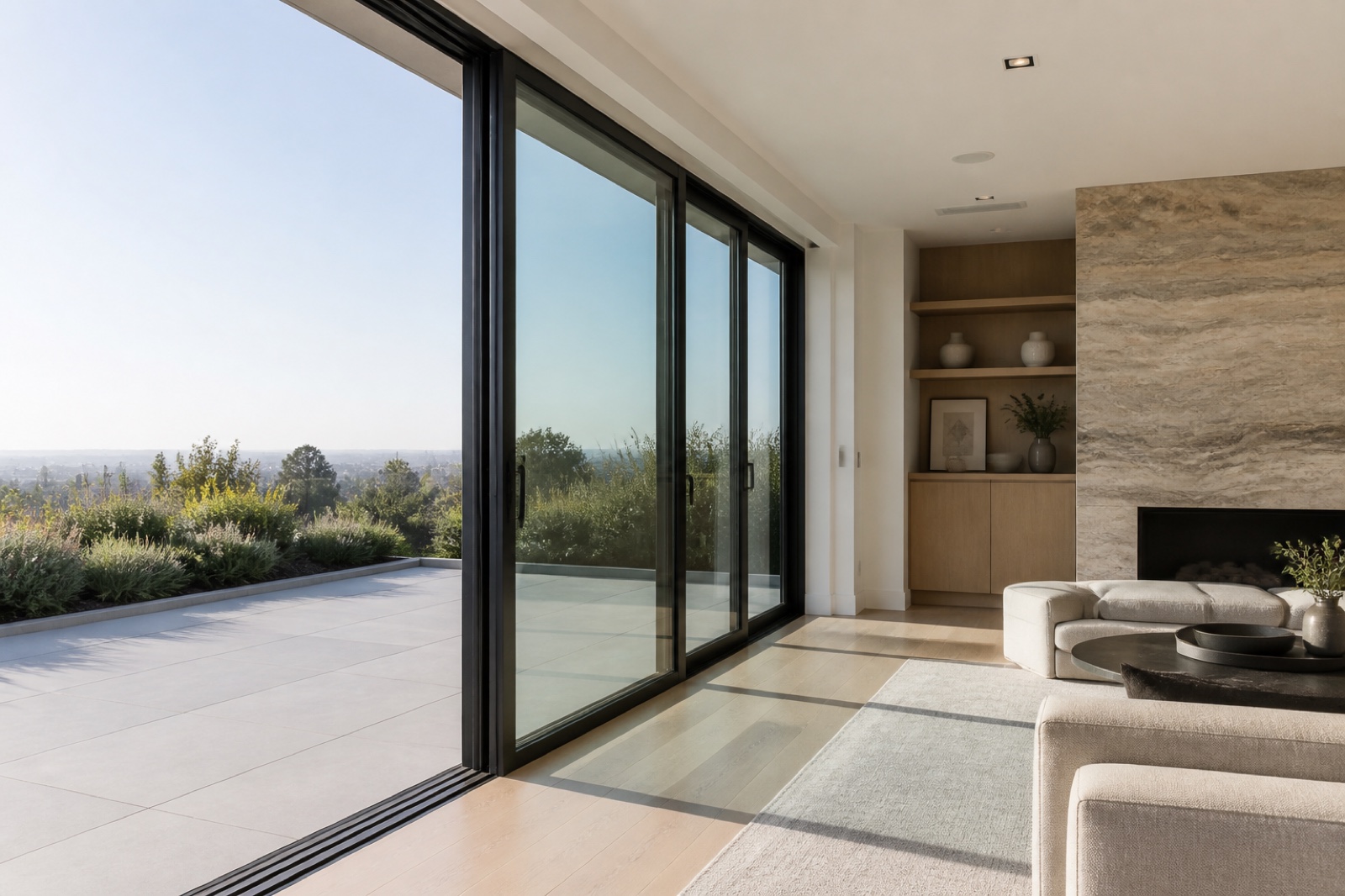 Precisely aligned sliding-door panels and a clean finished terrace transition