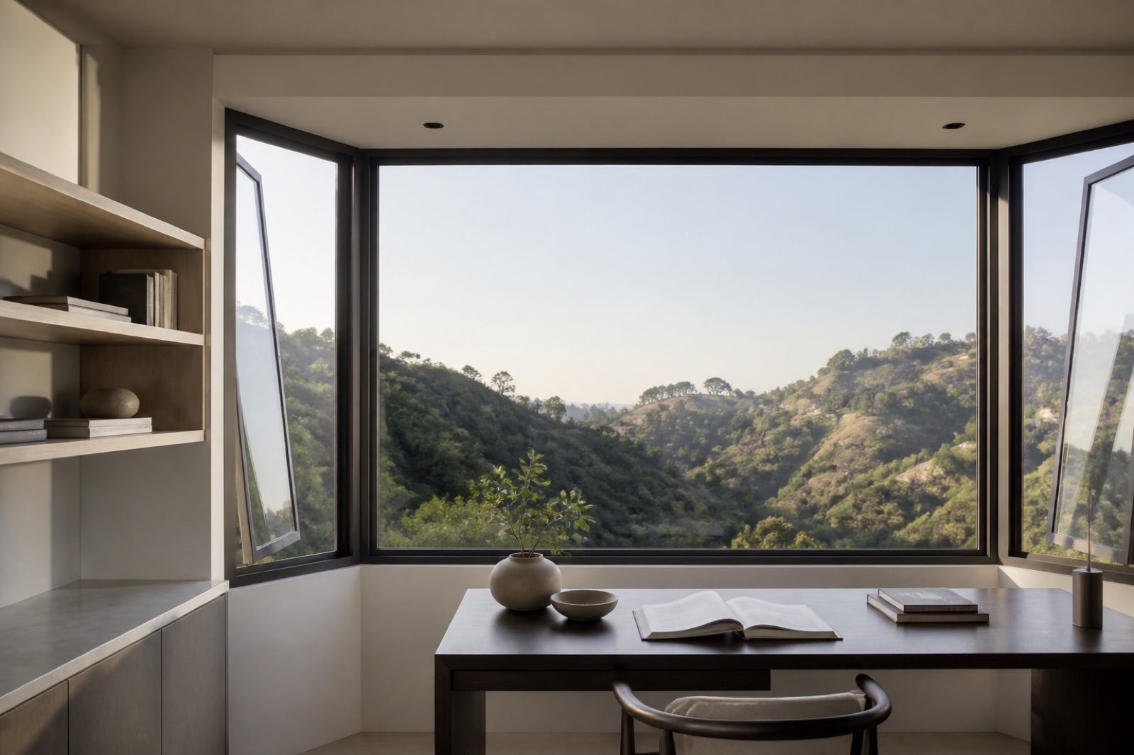 Clean-profile fiberglass windows overlooking a Los Angeles canyon
