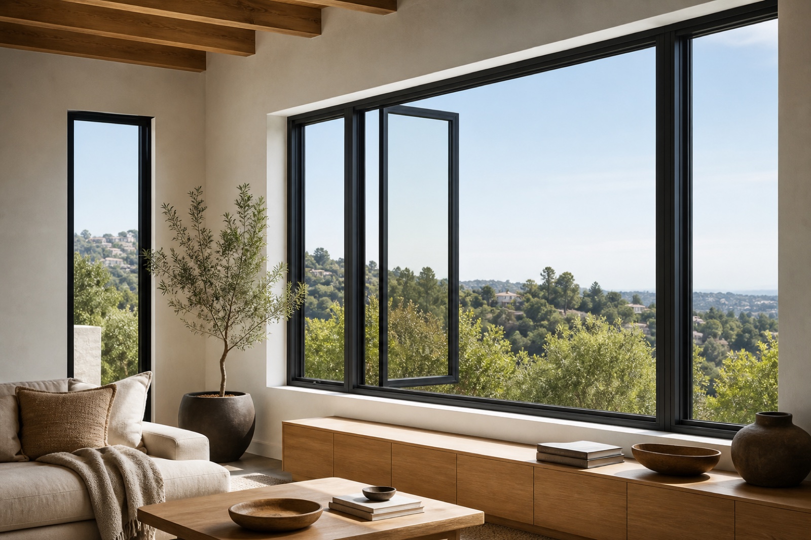 Clean-profile fiberglass windows in a contemporary Los Angeles hillside home